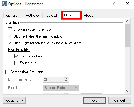 Lightscreen Options